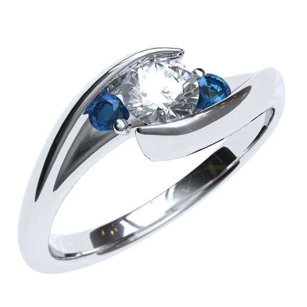 Anillo en oro 18k con diamante y zafiros Eternity Joyería - Anillos de compromiso y argollas de matrimonio en oro